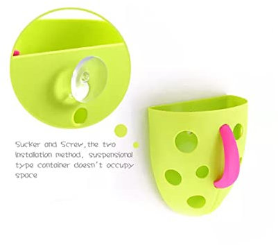 COO11 Wall-Mounted Bath Toy Storage Box, Bath Holder Scoop Caddy for Toys, Wall Hanging Bath Tidy with Suction Cup, Removable Bathroom Organizer for Kids, Suitable Gift for 1-3 Years (Green)