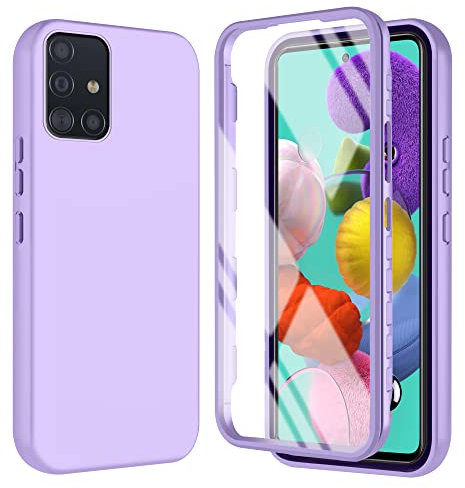 Tawarror Coque pour Samsung Galaxy A51 4G, 360 Degré Antichoc Silicone Liquide Case Aver Protecteur D'écran Intégré Etui Robuste Double Face Anti-Rayures Intégrale Bumper Housse - Violet