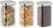 Relaxdays Botes Cristal con Tapa, Set de 3, 1200 ml, Recipientes Cuadrados, Tarros Herméticos, Transparente/Plateado, Acero Inoxidable, 18 x 10.5 x 10.5 cm