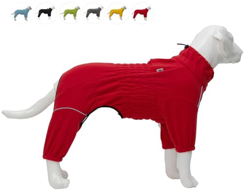 Winddichte Hundejacke für kleine, mittelgroße und große Hunde, 4 Beine, Fleece, Wintermantel, Reißverschluss, Hunde-Outdoor-Jacke, Rot, Größe XL