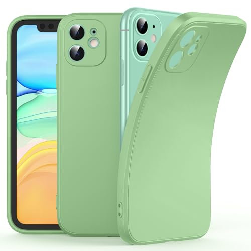 Flyzoo Silicone Phone Case Compatible with iPhone 11 (6.1''), Ultra Slim Shockproof Full Protective Soft Tpu Cover with Camera and Screen Protection, Dustproof Back Bumper with Microfiber, Light Green
