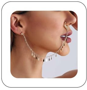 Inateannal Nasen-Ohr-Kette mit Pailletten und Quaste - Gold - 0,02 Pfund - Fashion Jewelry - Nasenring - Kette mit Quaste - Clip - Für Frauen - Zeitgenössisch - Boho/Vintage
