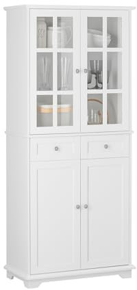 SoBuy FSB76-W Aparador Alto de Cocina con 4 Puertas Muebles Auxiliar de Almacenaje para Comedor Salón con 2 Cajones 75 x 40 x 175 cm Blanco ES