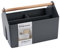 BLUE GINKGO Medium Storage Basket – Plastic Caddy with Wooden Handle for Office, Arts & Crafts, or Home Supplies (Grey)