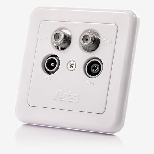 Fuba GAD 400 Antennendose 4-Loch - SAT Kabelfernsehen DVB-T Radio - Unicable-tauglich - Unterputz Antennensteckdose Enddose mit Abdeckplatte (5-2250 MHz, DC-Pass, 2xF-Buchse/IEC-Stecker/IEC-Buchse)