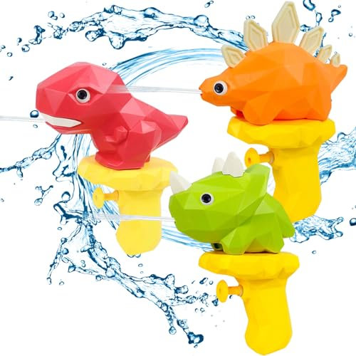 Lot de 3 pistolets à eau pour enfants, motif de dessin animé, dinosaures, mini pistolets à eau de 100 ml jusqu'à 4 à 6 m, pistolet pulvérisateur d'eau pour piscines, jardins, cadeaux d'anniversaire
