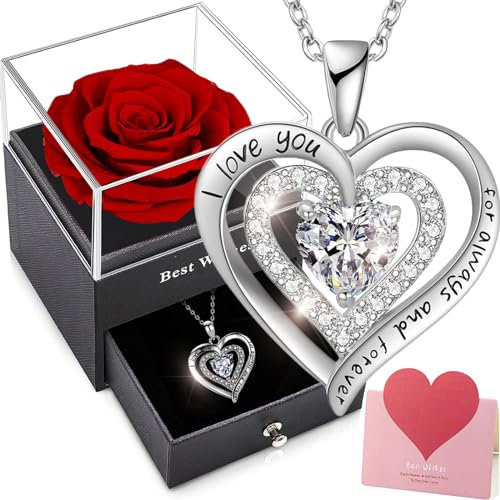 Boîte Rose eternelle,Rose Conservée Stabilisée Rouge,Vraie Fleurs Préservée pour Fête des Grand-Mères Fête des Mères Saint-Valentin Jour de Noël Fiançailles Mariage Thanksgiving Amies Épouse Cadeau