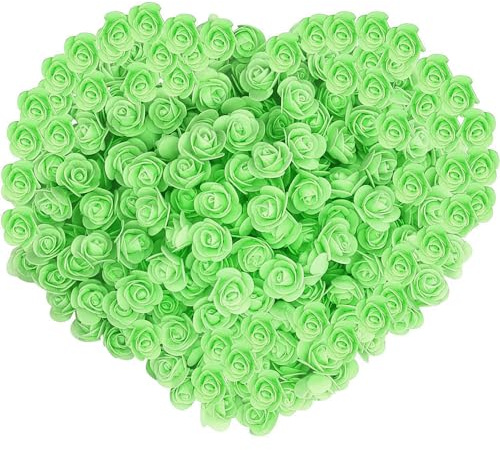 Gearific Têtes de mini-roses artificielles, roses en mousse, pour travaux manuels, mariage, fête, Saint-Valentin, festival, décoration de la maison, 200 pièces (vert)