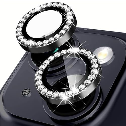 Oelrstfe Pellicola Fotocamera per iPhone 13/13 mini,Posteriore Obiettivo Protezione Vetro Temperato,HD Trasparente Lente Schermo,Durezza 9H Anti-graffio Ultra Resistente Glitter Camera,Nero