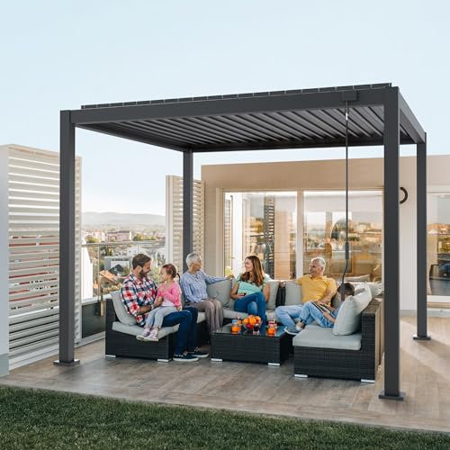 pergomondo Pergola mit Lamellendach Aluminium Wasserdicht Stabil Winterfest Gartenpavillon Sonnenschutz Sonnendach, 3 x 4 m, Anthrazit