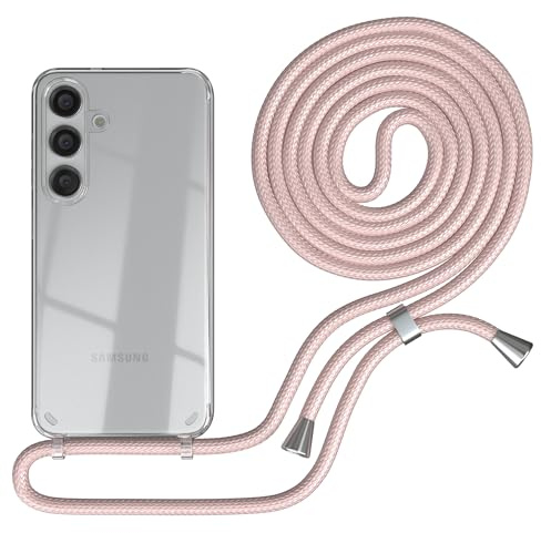 EAZY CASE - Handykette kompatibel mit Samsung Galaxy S24 Kette zum Umhängen für Galaxy S24 Hülle mit Band aus Silikon stoßfeste transparente Handyhülle als Fallschutz in Rosé-Gold