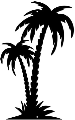 CREATCABIN Metall-Kokosnussbaum-Wanddekoration,Palmen-Wandkunst,Schwarze Tropische Bäume,Skulpturen,Wandkunst,Dekoration,Hängendes Wandschild Für Über Dem Bett,Wohnzimmer,Haus Und Garten,25x40cm