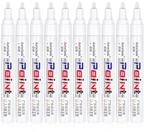 JIANTA White Paint Pens Paint Markers, 10 Pack Oil-Based Waterproof Quick Drying Permanent Marker Pens for Rocks Painting, Tyre, Wood, Metal, Leather, Plastic, Glass