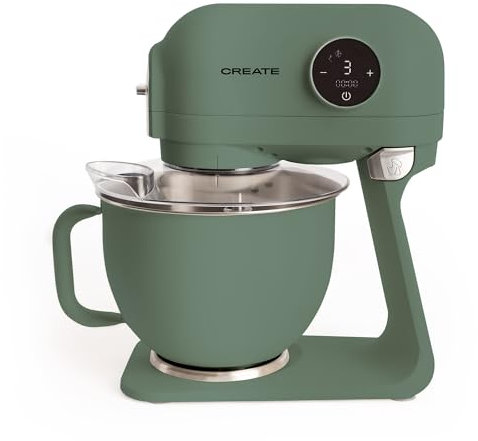 CREATE/DOWNMIX RETRO/Amasadora de rotación planetaria Verde Sage/Bowl 5L, cabezal inclinable, accesorios intercambiables, 6 velocidades, pantalla digital, 1200W