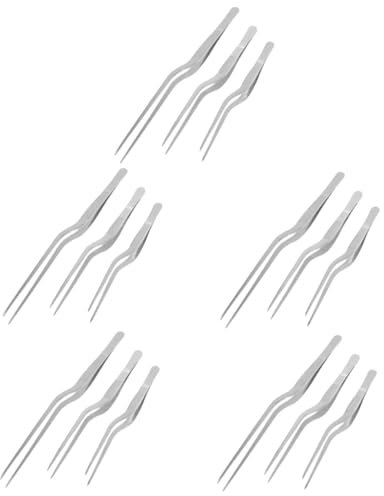 Amosfun 15 Piezas pinzas de acero inoxidable pinza de espina de pescado pinzas de chapado Pinzas de comida Herramientas para quitar espinas de pescado clip de comida de cocina Silver