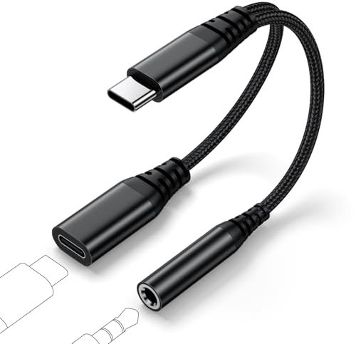 Adaptateur Jack USB C, 2 en 1 Adaptateur USBC vers Jack 3.5mm Aux Casque Écouteurs Audio & Chargeur DAC Convertisseur Kompatibel mit iPhone 16 15 Pro Max/Samsung Galaxy S24 S23 S22 S21 Ultra Plus/iPad