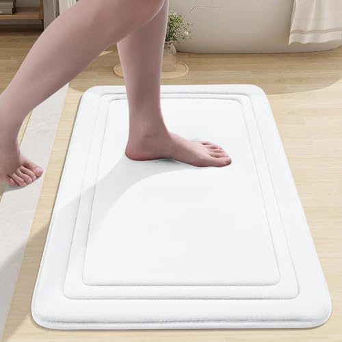 smiry Memory Foam Bath Mat 40 x 60cm Thick Bathroom Mat White