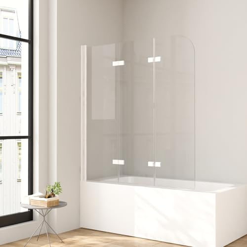 Duschwand für Dusche 3-teilig 140 x 140 cm,Duschaufsatz für Badewanne Faltbar Weiß 6mm Nano Beschichtung Badewannenfaltwand