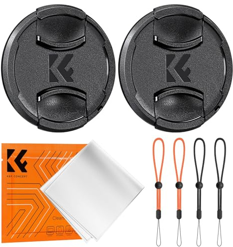 K&F CONCEPT 43mm Front Lens Cap Cover Kit, 5-in-1 Center Pinch Lens Cover | with Anti-Loss Keeper Leash & Microfiber Cleaning Cloth Kits Compatible with Nikon Canon Sony Fujifilm Camera Lenses