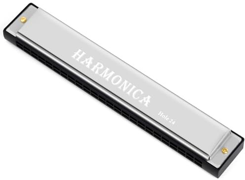OFFCUP Mundharmonika 24 Löcher Harmonica Professionelle Blues Harmonica Diatonisch Mundharmonika C-Dur Tremolo Mundharmonika mit Tuch, Mundharmonika für Erwachsene, Anfänger und Studenten (Silber)