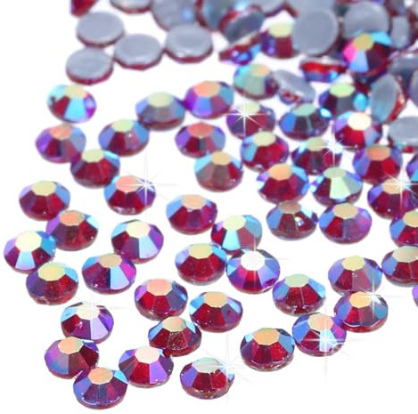 QUARKZMAN 2880 Stück Hotfix-Strasssteine Flachrückkristallglas-Edelsteine Kunststrasssteine für Kleidung DIY-Dekoration (SS6 2mm, Dunkelrot)