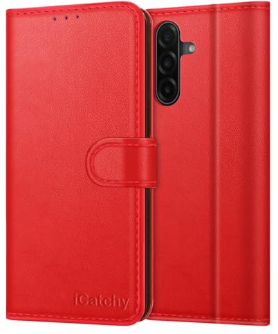 iCatchy for Samsung Galaxy A16 5G / A16 Case Leather Wallet Flip Book Cover with 4 Card Slots, Magnetic Closure, Kickstand Shockproof Protection Compatible with Samsung A16 (Red)