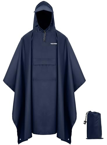 TechRise Wasserdichter Regenponcho, Leichter Atmungsaktive Regenjacken, Unisex EVA Regencape mit Kapuze, Multifunktionale Wiederverwendbarer Regenmantel für Wandern, Camping, Angeln, Fahrrad