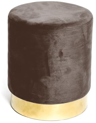Tex family Sitzhocker aus Samt in Braun mit goldfarbener Unterseite | elegantes Design, Ø32xH40 cm, weich, belastbar bis 150 kg
