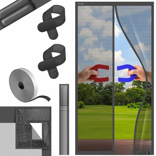 KESSER® Moustiquaire magnétique pour porte de balcon, porte de terrasse, porte de cave, montage facile avec montage adhésif pour porte de balcon, porte de terrasse, porte de cave (anthracite, 80 x 200