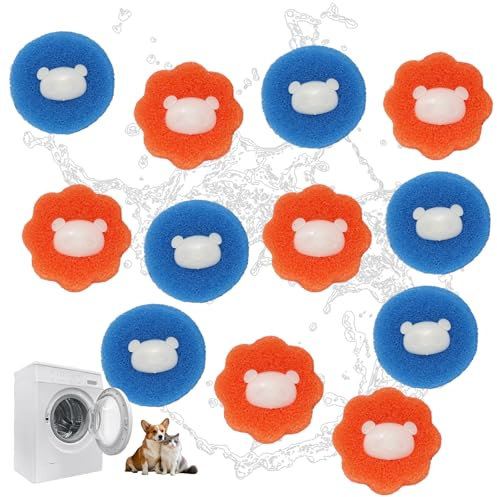 12 Stück Tierhaarentferner Waschmaschine, Wiederverwendbare Fusselbälle Waschmaschine, Anti-Wicklung Waschbälle, Anti Fussel Bälle Waschmaschine, Entfernt Tierhaare&Fusseln(Blau+ Orange)