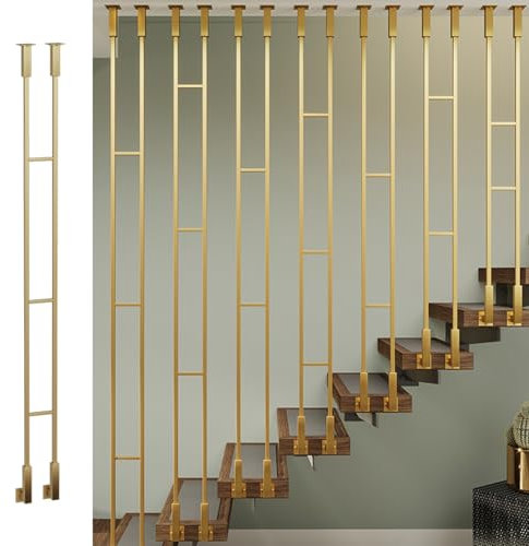 Geländer Treppengeländer Ersatz Treppengeländerpfosten mit Schrauben, Anpassbar Treppenspindeln für Wohnungen/Lofts/Villen/Wohnzimmer, H - Form Innentreppe Flure Geländerpfosten(Gold (1 Pc),7.2FT/2.2M