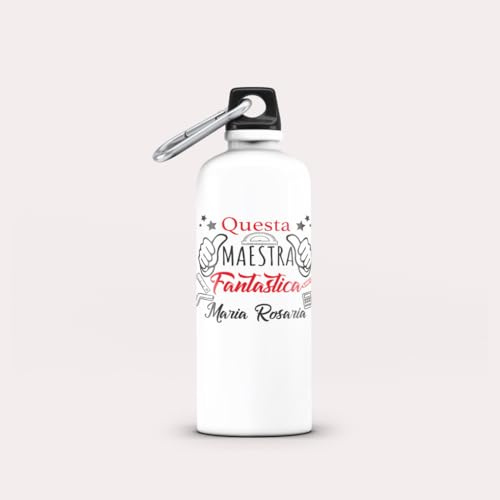 love print Regalo Maestra Borraccia Termica in Alluminio Personalizzabile con Nome/Frase o Immagine, Capacità 500ML con Moschettone e Chiusura Ermetica