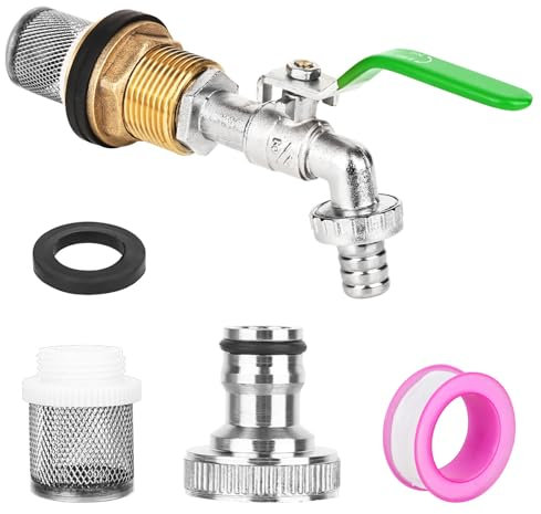 CTDMJ Kugelauslaufhahn 3/4 Zoll Kugel-Auslaufventil Messing Wasserhahn für Regentonne mit Filterstopfen Universal Frostsicher Garten Wasserhahn Kugel-Auslaufventil (Grün)