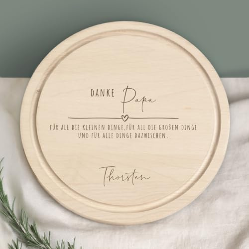 Frühstücksbrettchen „Danke Papa“ personalisiert – Geschenk Vatertag – Schneidebrett rund aus Buchenholz mit Gravur – Brotzeitbrett Holz mit Namen – Papa Geschenk Idee (Danke Papa)