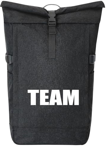 Huuraa Kurierrucksack Team Schriftzug 30-44 Liter Black Melange Fairtrade Rolltop Rucksack Geschenkidee