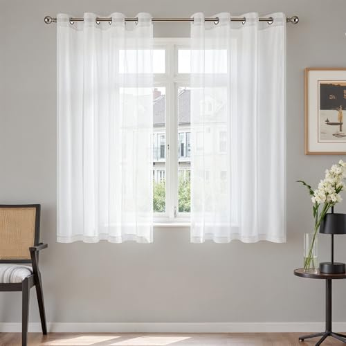 TOPICK Gardinenschals mit Ösen Vorhänge Wohnzimmer H145xB140 2er Set Weiß | transparent Sheer Curtains living room Schlafzimmer Gardinen für schienensystem Fensterdekoration Übergardinen
