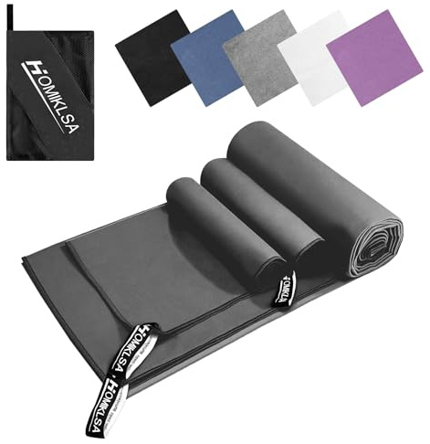 HOMIKLSA Mikrofaser Handtuch 3 Set - Groß 200×100cm & 2 Klein 80×40cm, Schnelltrocknend Microfaser Sporthandtuch, für Reisehandtuch, Badetuch, Fitness & Sport Handtücher und Strandtuch (Dunkelgrau)