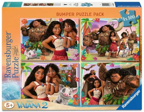 Ravensburger Kinderpuzzle 12004126 - Vaiana 2: Abenteuer in Ozeanien – 4X 100 Teile Puzzle in Einer Box, für Puzzle-Freunde und Disney-Fans ab 5 Jahren