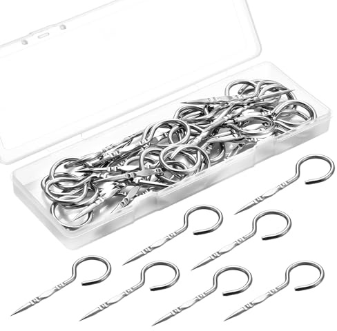 Potchen 30 Pcs Stainless Steel Grill Pins Mini Skewers 2.36 Inch Reusable | Short Barbecue Accessories for Bacon Wrapping, Meat Steak Fruits, Metal Pins for Family Camping Outdoor Grilling