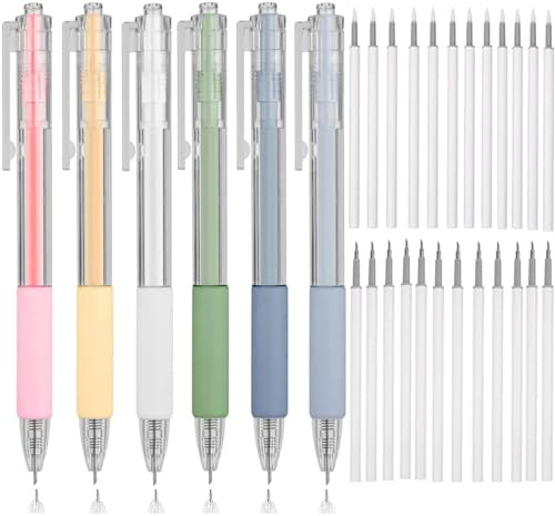 KEWAYO Retractable Pen Utility Knife, 6-Piece Craft Cutting Set with 24 Blades, Precision Pen Cutter for Scrapbooking, Journaling, Card Making & School Projects
