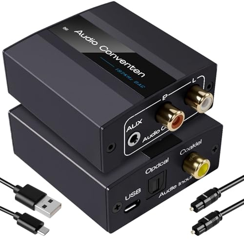 Digital to Analog Audio Converter, RCA to Optical & Coaxial Digital Audio Converter with 3.5mm AUX, Supports for TV, Soundbar