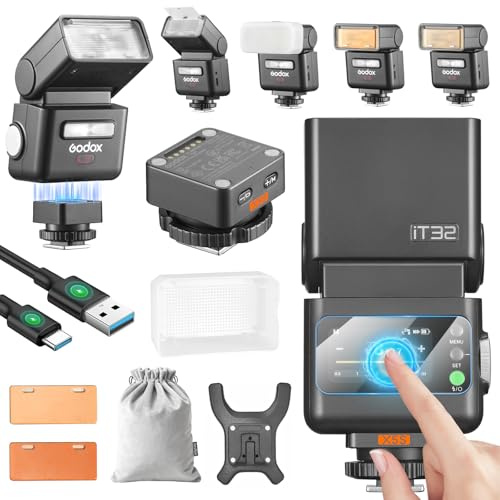 Godox IT32 Kamera Blitzgerät TTL mit X5S Blitzauslöser für Sony Camera | 2,4 GHz GN18 510 Blitze bei Voller Leistung Touchscreen Integrierter Reflektor LED-Licht Magnetischer Farbfilter