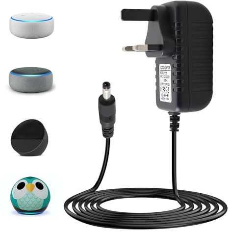 12V 1.25A 15W Power Supply Charger 4.0*1.7mm Power Cable 1.5M for E-cho Dot | Compatible with E-cho Dot (3rd/5rd/4th/1st Gen) 3/4 Gen E-cho Kids Edition 3/4 Gen Show 5(1/2Gen) Spot Fire TV Cube black