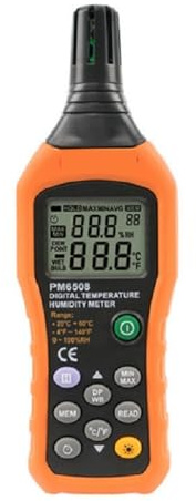 PM6508 Temperatur- und Feuchtigkeitsmessgerät, digitales Thermometer-Hygrometer mit Umgebungs-, Taupunkt- Feuchtkugelmessung for den Innen- Außenbereich Hohe Genauigkeit