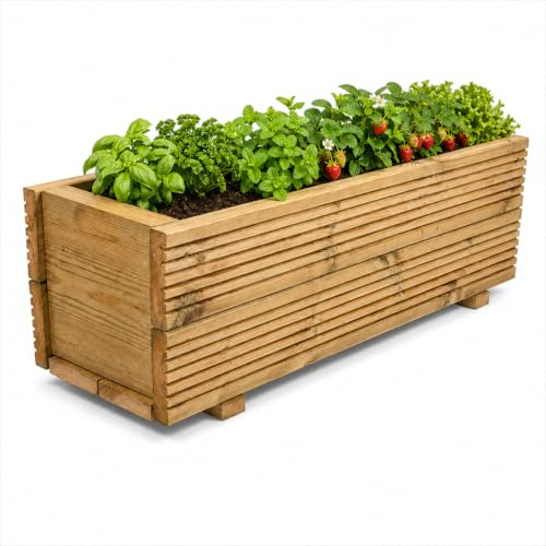 Classic 3ft Wooden Garden Planter – Ready Built Tanalised Pine Raised Bed – 89cm Large Outdoor Flower Box for Plants, Herbs & Vegetables – Heavy Duty Decking Wood – Balcony, Patio & Garden UK Made
