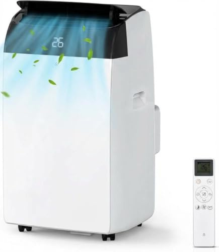 Mobiles Klimagerät 10000 BTU, 4-in-1 Klimaanlage mit Luftentfeuchter (45L/Tag), Ventilator (3 Stufen), 24H Timer, LED-Display, Fensterkit für Räume bis 52 m² – Schwarze Abdeckung