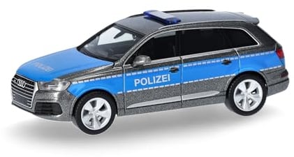 Herpa Modellauto Audi Q7 Polizei, Miniatur im Maßstab 1:87, Sammlerstück, Made in Germany, Modell aus Kunststoff