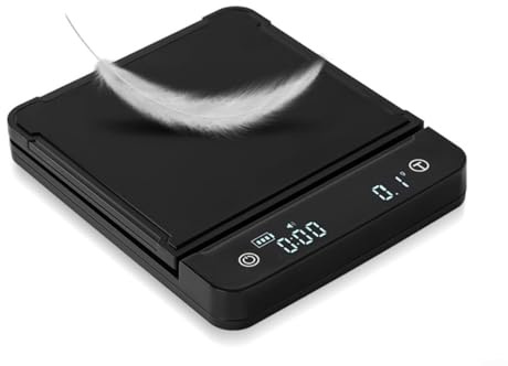 MoSundi Digitale Kaffee-Waage mit integriertem Timer, 3 kg Kapazität, 0,1 g Genauigkeit, per USB wiederaufladbar, elektronische Küchenwaage, Espresso und Brauen, schwarz (wasserabweisend)