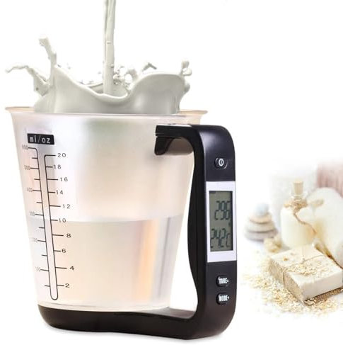 Verre Mesureur Numérique avec Balance de Cuisine Max.1Kg Intégrée Verre Doseur Numérique Ecran LCD avec Balance de Cuisine et Thermomètre Intégrée