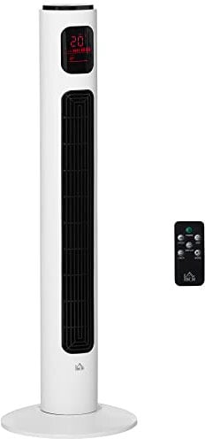 HOMCOM Ventilateur Colonne Silencieux 45 W, Ventilateur Tour pour Chambre avec 3 Modes 3 Vitesses, télécommande, oscillant 70°, minuterie et Affichage LED, 96 cm Blanc